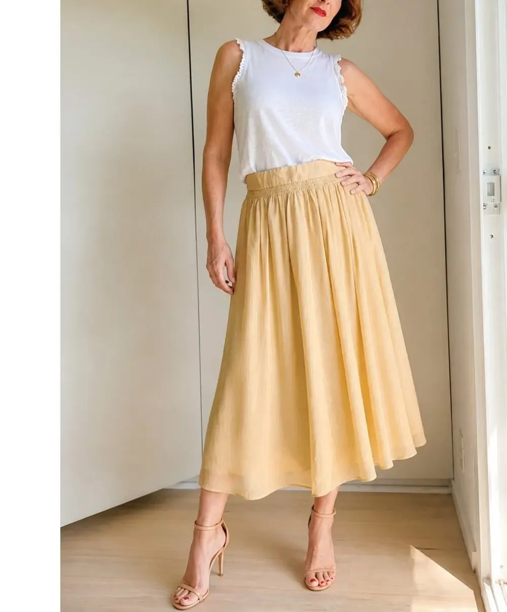 Ann Taylor Womens Midi Skirt Flowy Etheral Champaign Gold Size 2  Wedding Guest